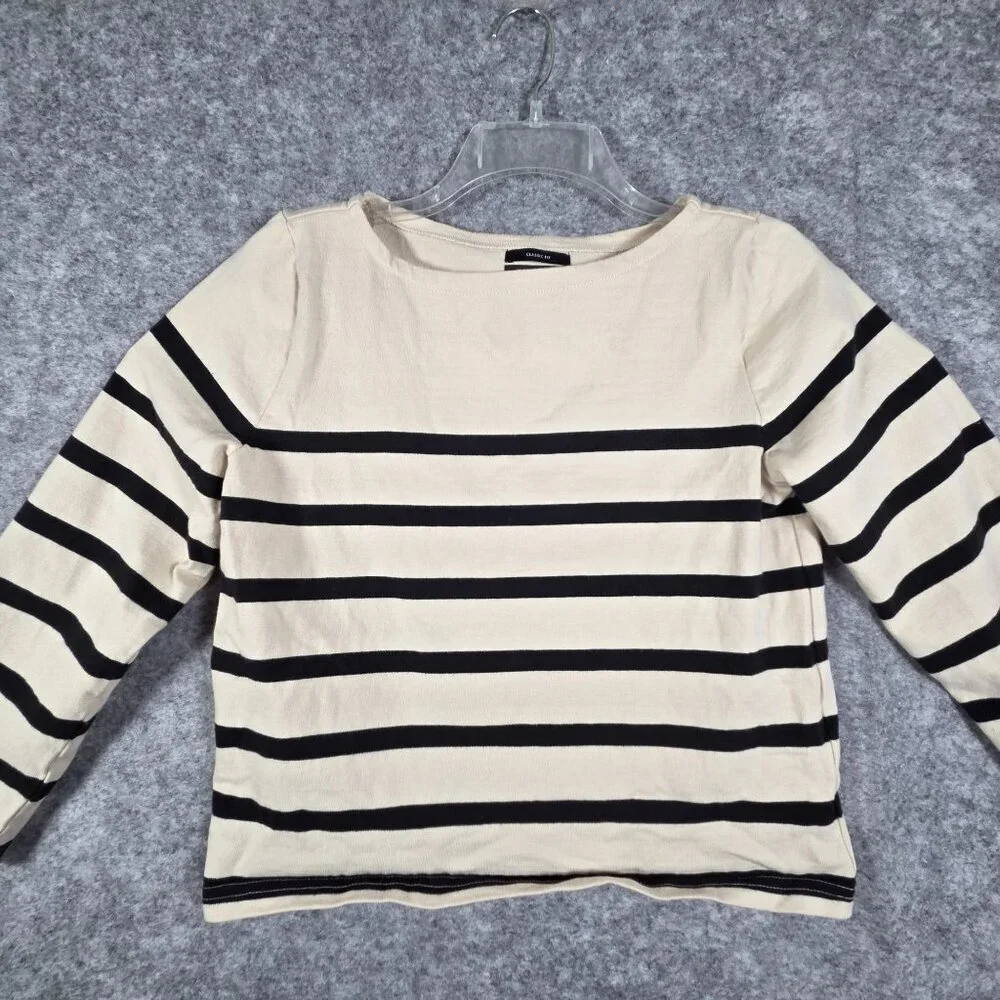 J.Crew Classic Fit Knit Top Women's Cream Size S Long Sleeve Preppy Coastal Quie